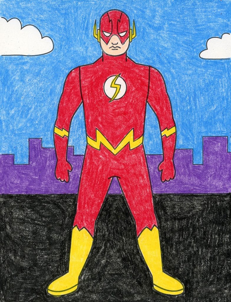 A drawing of The Flash, made with the help of an easy step by step tutorial. 