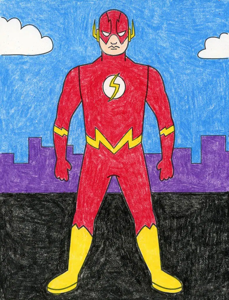 A drawing of The Flash, made with the help of an easy step by step tutorial. 