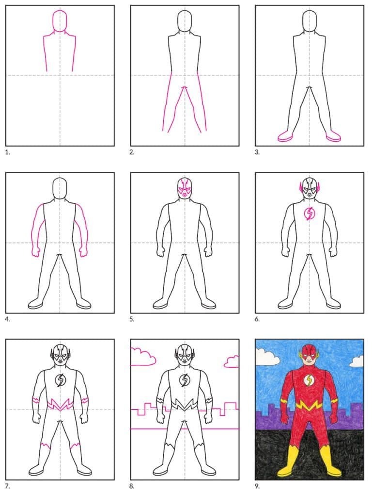 Easy How to Draw The Flash Tutorial and The Flash Coloring Page
