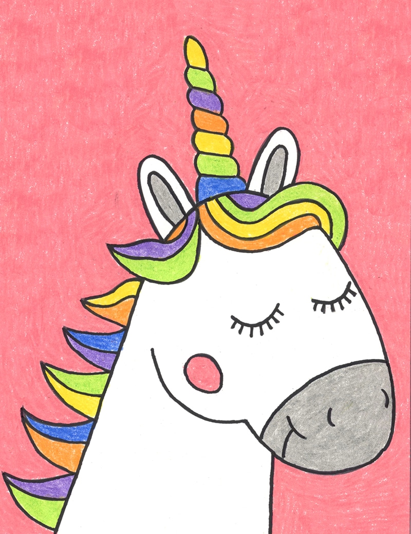 How to Draw an Easy Unicorn Head Tutorial and Unicorn Coloring Page