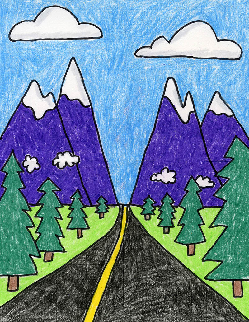 How to draw Landscapes in Perspective Tutorial Video and Landscape Coloring Page