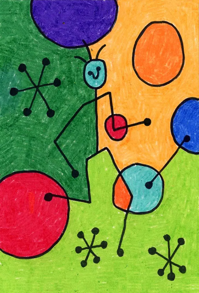 Easy Joan Miro Art Project and Joan Miro Coloring Page