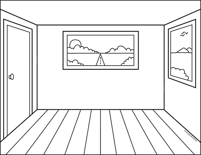 Easy How To Draw A One Point Perspective Room And Coloring Page