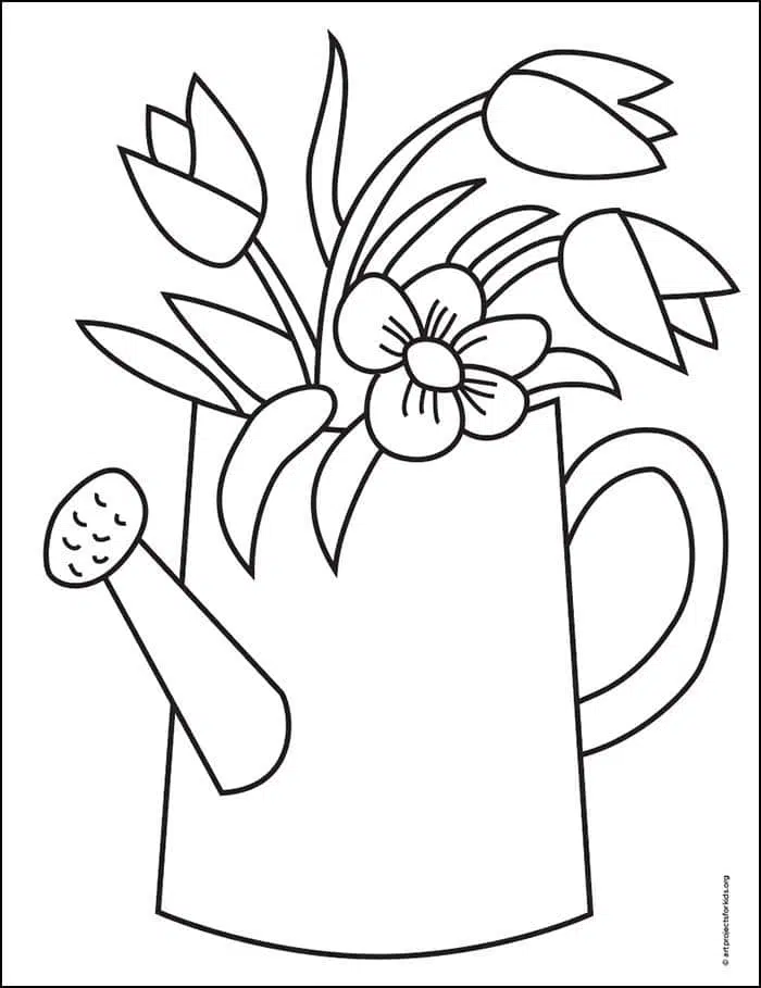 Easy How to Draw Spring Flowers Tutorial Video & Coloring Page