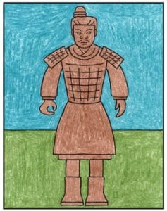 Easy how to draw a Terracotta Warrior and Warrior Coloring Page