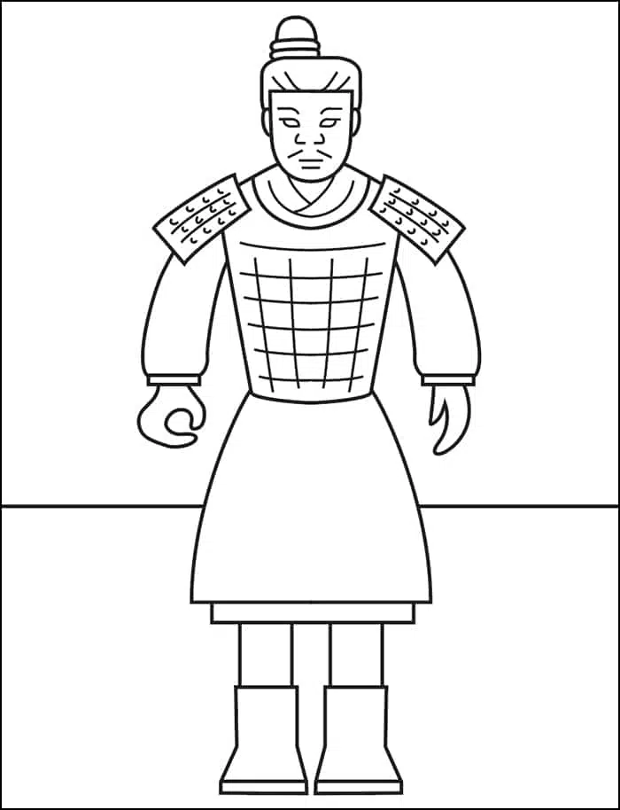 Easy how to draw a Terracotta Warrior and Warrior Coloring Page