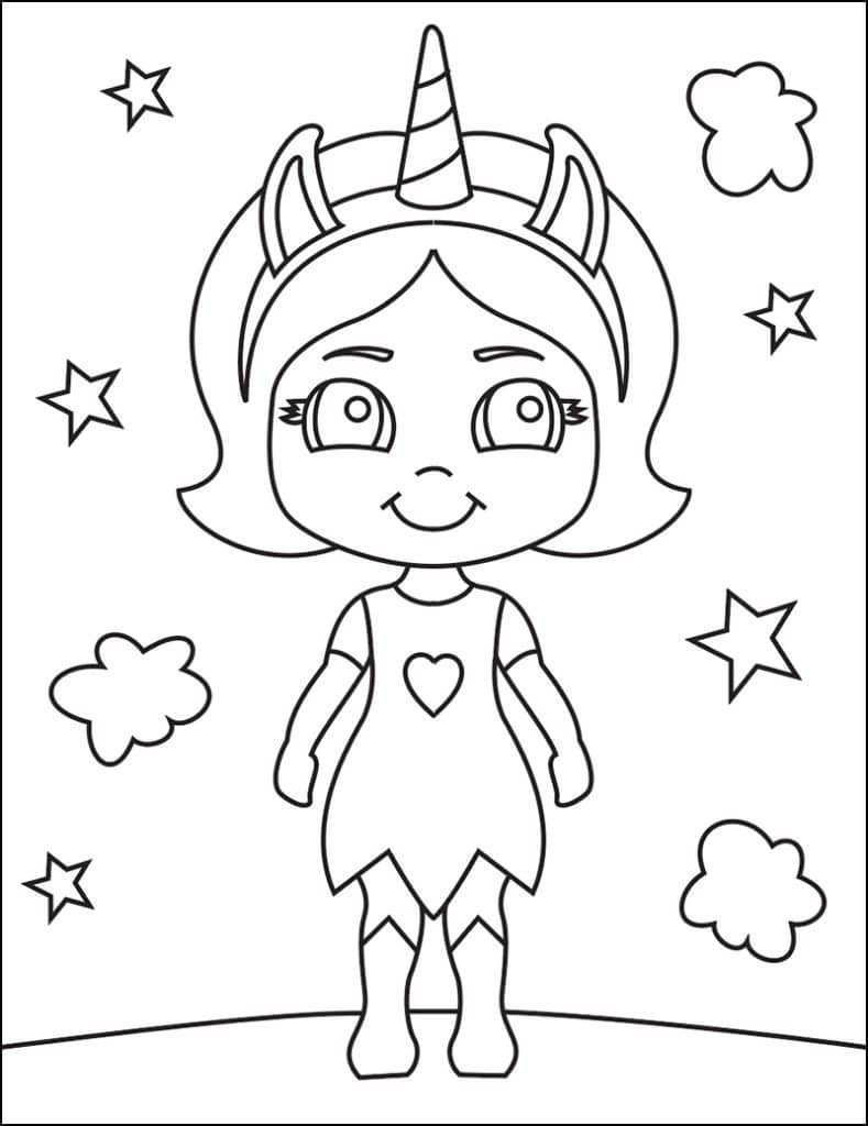 Unicorn Girl Coloring page, available as a free download.