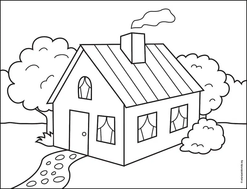 3D House Coloring page, available as a free download.