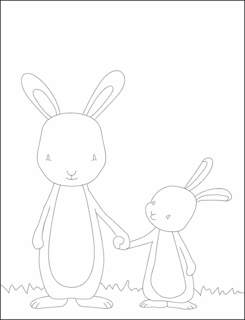 Простой учебник по рисованию кролика и страница раскраски кролика