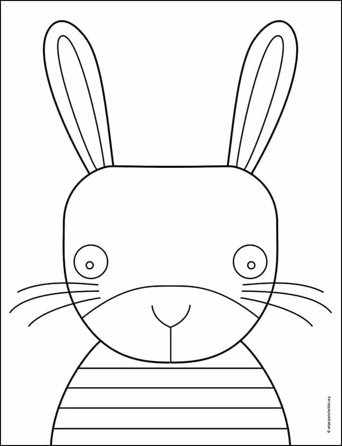 Easy How to Draw a Bunny Face Tutorial and Bunny Coloring Page