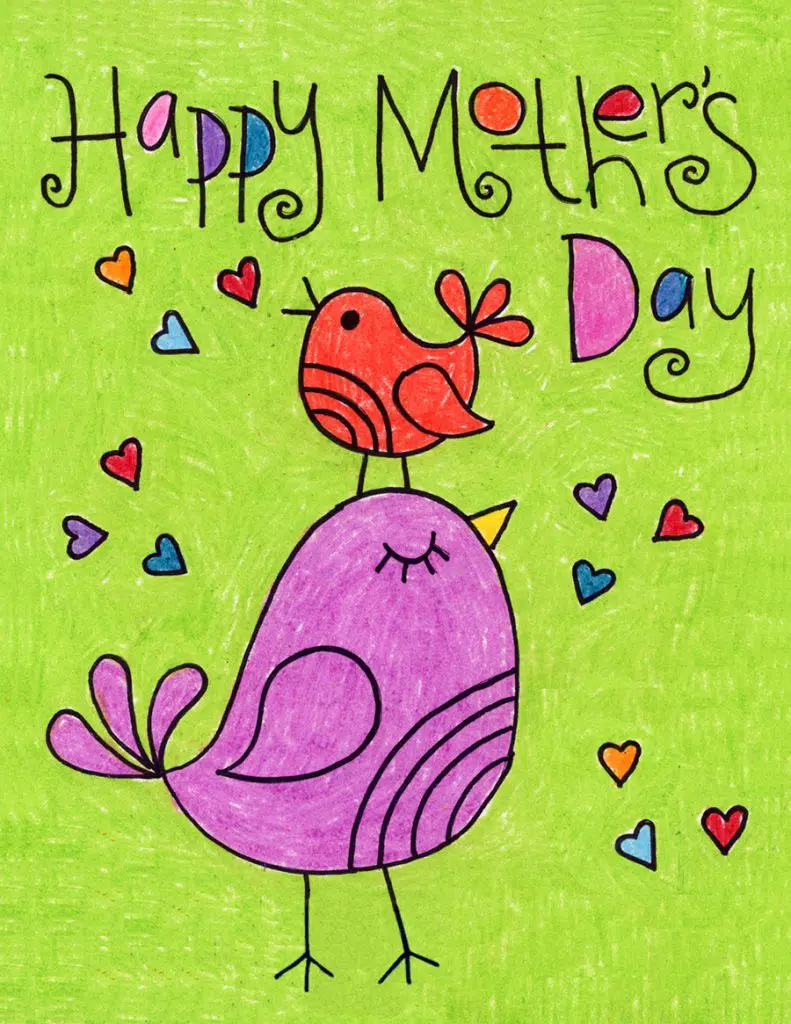 A drawing of a DIY Mother's Day Card, made with the help of an easy step by step tutorial.