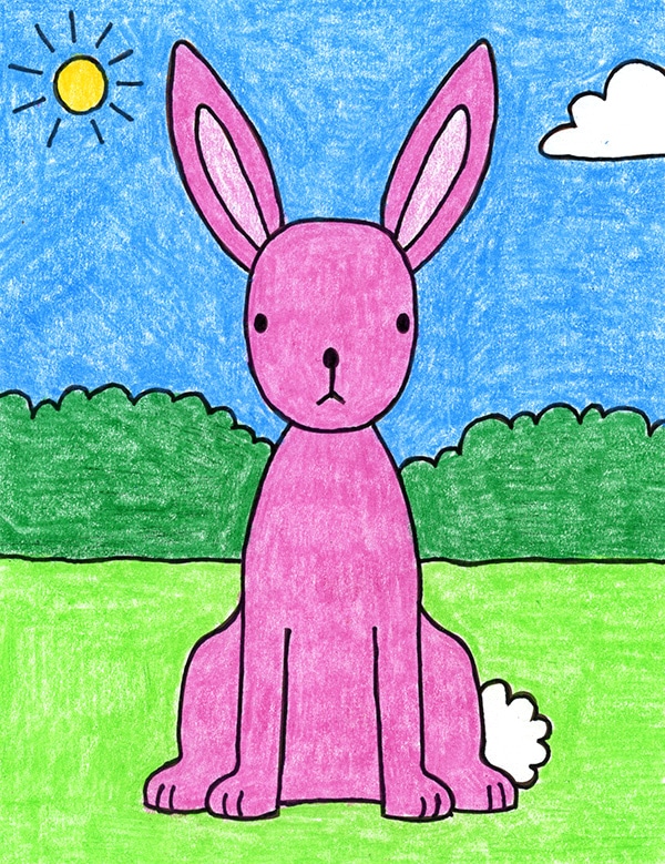 A drawing of easy bunny art, made with the help of an easy step by step tutorial.