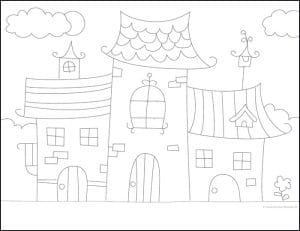 Easy How to Draw a Fairy House Tutorial and Fairy House Coloring Page