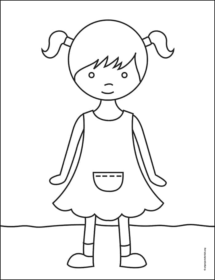Easy How to Draw a Girl Tutorial Video and Girl Coloring Page
