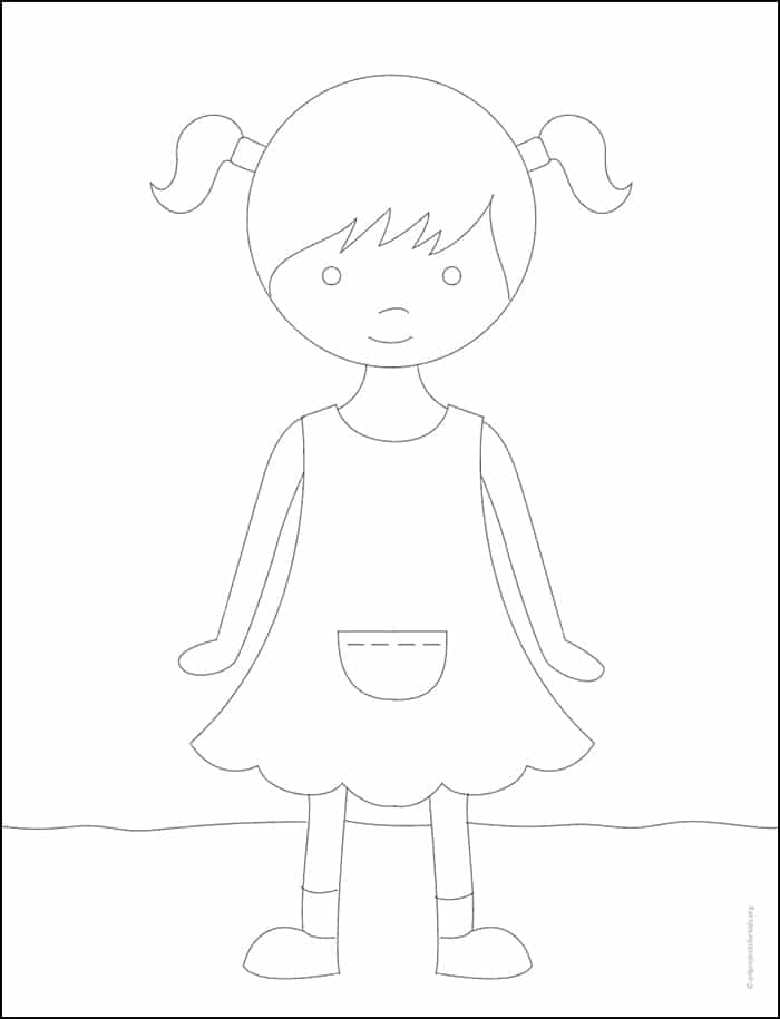 Easy How To Draw A Girl Tutorial Video And Girl Coloring Page