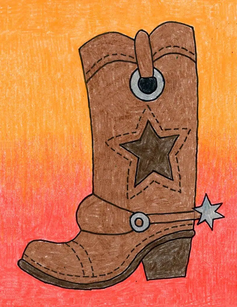 Easy How to Draw Cowboy Boots Tutorial and Cowboy Boot Coloring Page