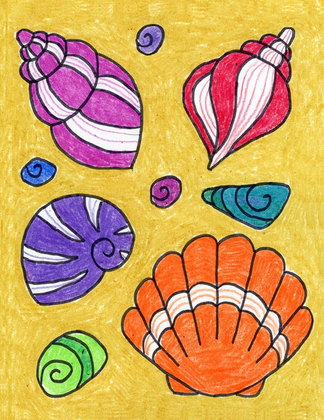 Easy How to Draw a Sea Shell Tutorial and Sea Shell Coloring Page — JINZZY