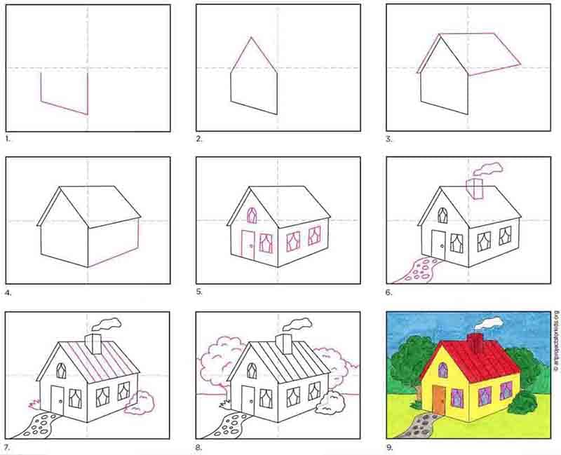 how to draw a mansion step by step