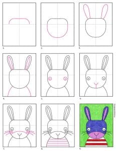 Easy How to Draw a Bunny Face Tutorial and Bunny Coloring Page