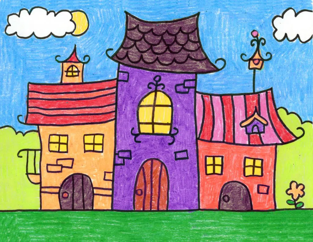 A drawing of Fairy House, made with the help of an easy step by step tutorial.