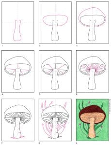 Easy How to Draw a Mushroom Tutorial, Mushroom Coloring Page