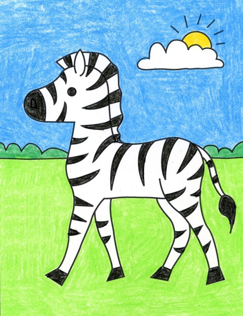 A drawing of a Zebra, made with the help of an easy step by step tutorial.