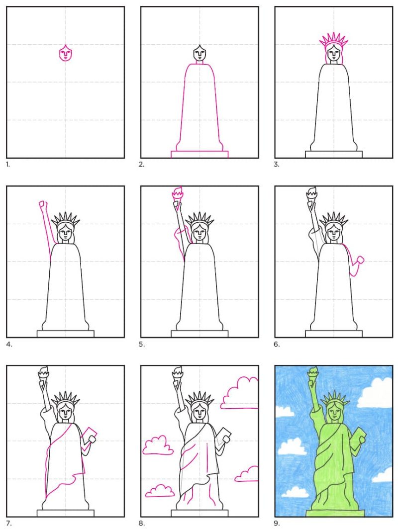 How to Draw the Statue of Liberty Tutorial Video and Coloring Page