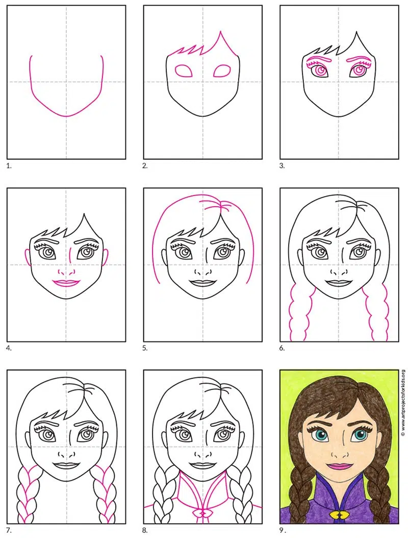 Easy How to Draw Anna from Frozen and Anna Coloring Page