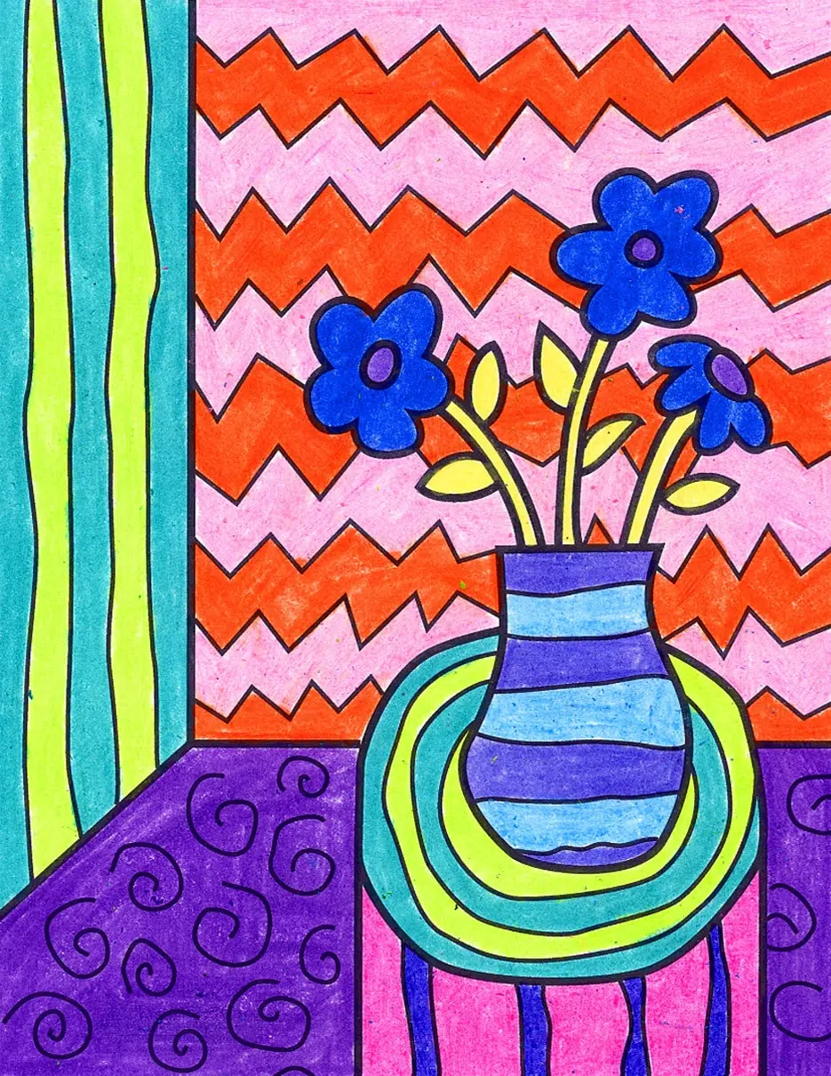 Draw a Matisse Inspired Art Project Tutorial and Coloring Page