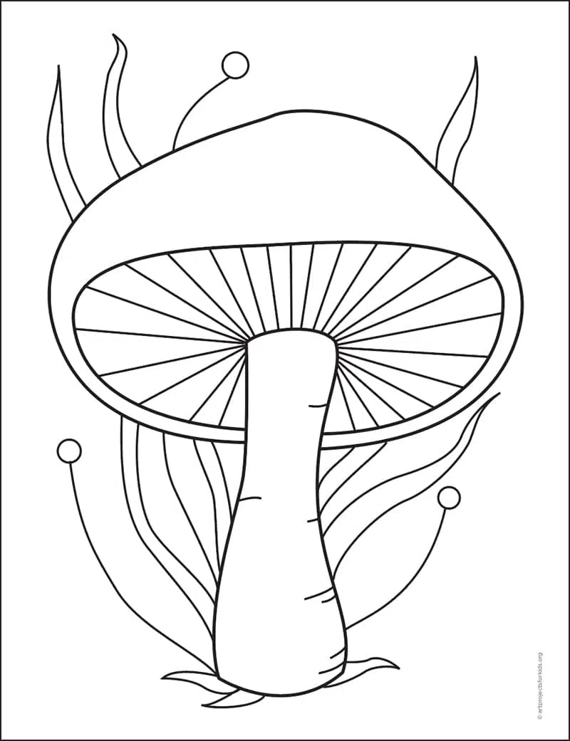 Mushroom one line colored continuous drawing Vector Image