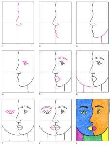 Easy Picasso Art Project Tutorial Video and Picasso Coloring Page