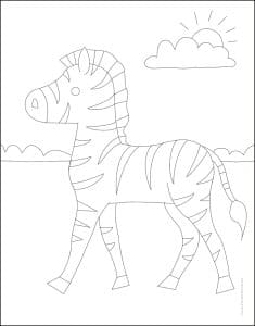 Easy How to Draw a Zebra Tutorial and Zebra Coloring Page