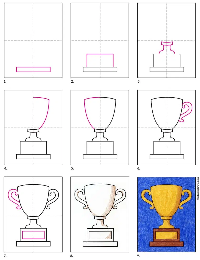 How To Draw an Easy  Simple Gold Trophy For Little Kids Cartoon Drawing  Guide  Rainbow Printables