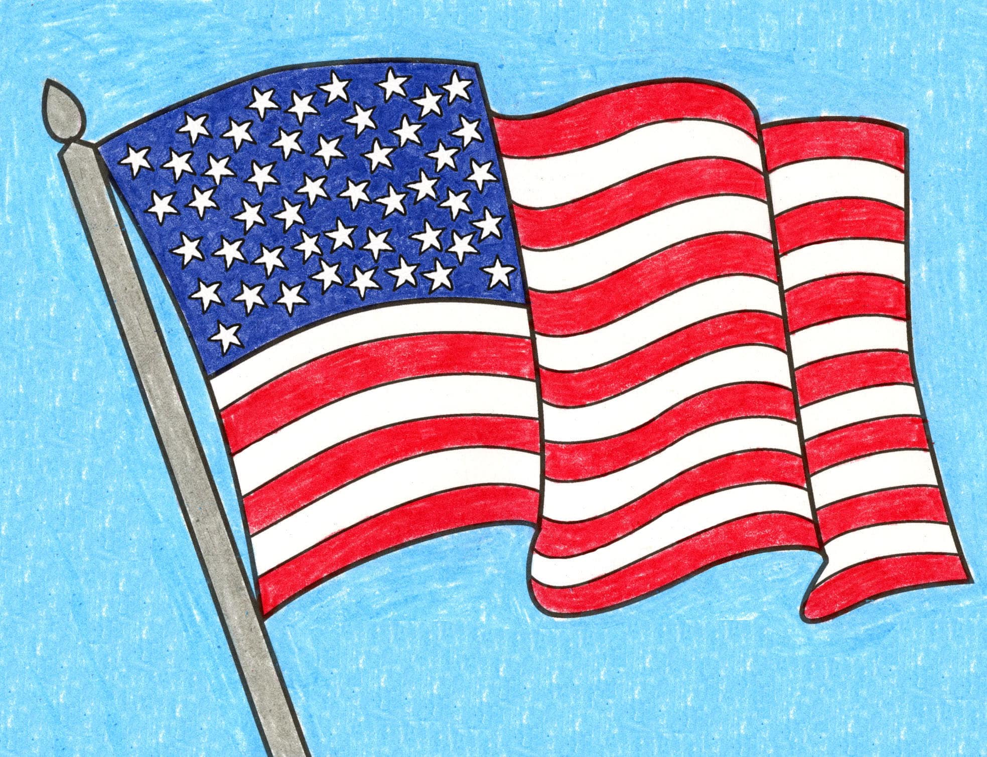 Simple How To Draw American Flag Tutorial And American Flag Coloring
