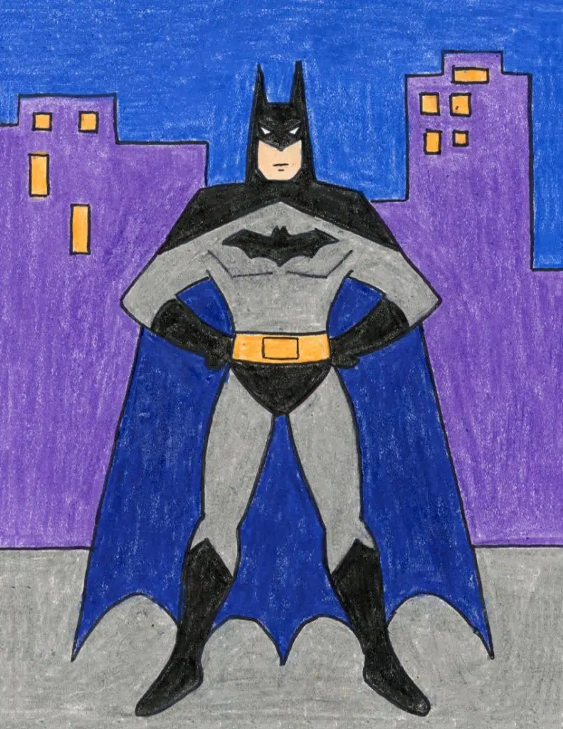 A drawing of Batman, made with the help of an easy step by step tutorial.