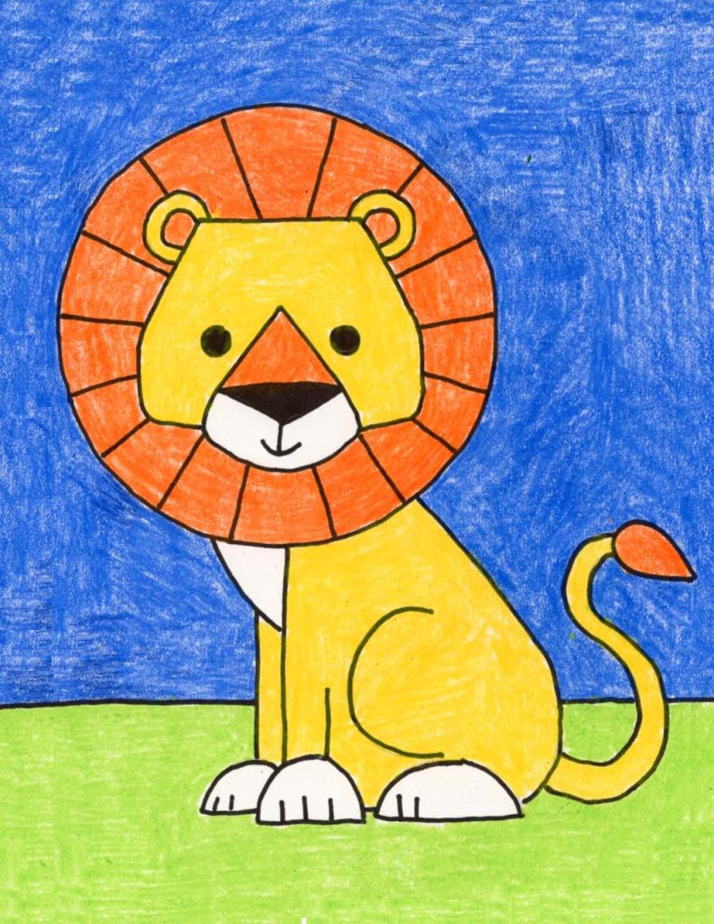 A drawing of a Lion for Kids, made with the help of an easy step by step tutorial.
