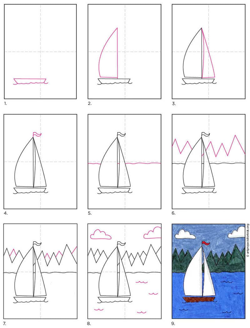 cartoon sailboat how to draw