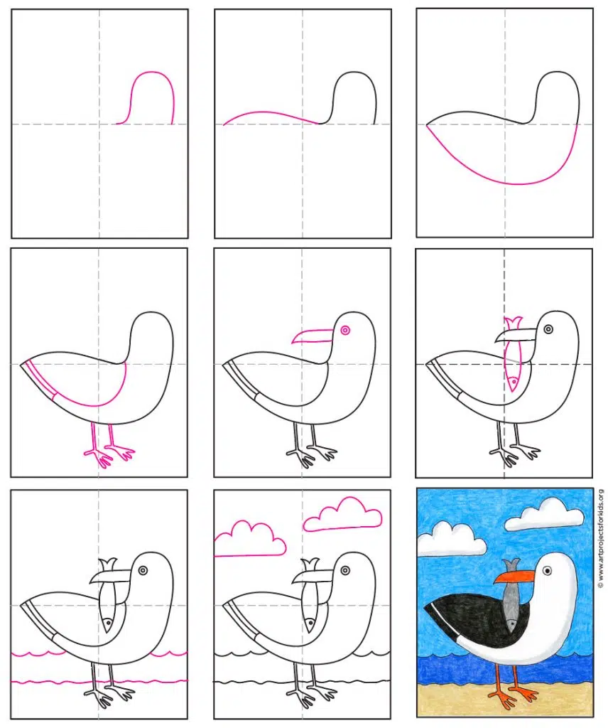 How to Draw a Seagull diagram — Activity Craft Holidays, Kids, Tips