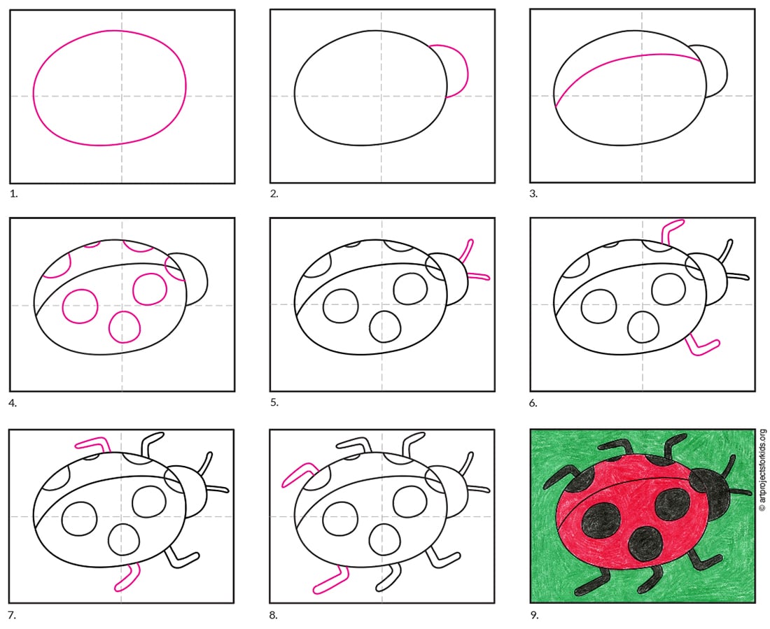 Easy How to Draw a Ladybug Tutorial and Ladybug Coloring Page