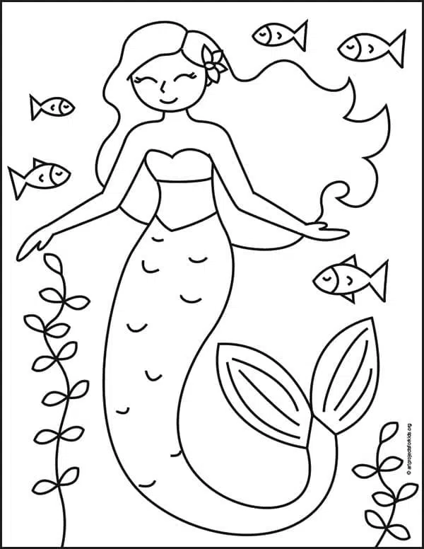 How to Draw a Mermaid Directed Drawing Step by Step Tutorial | TPT