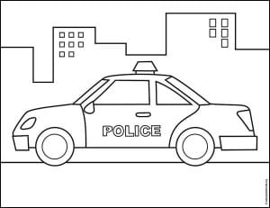 Easy How to Draw a Police Car Tutorial Video and Coloring Page