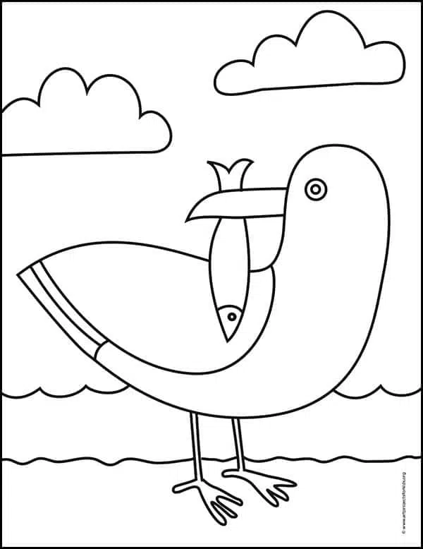 Как легко нарисовать чайку и раскраску чайки