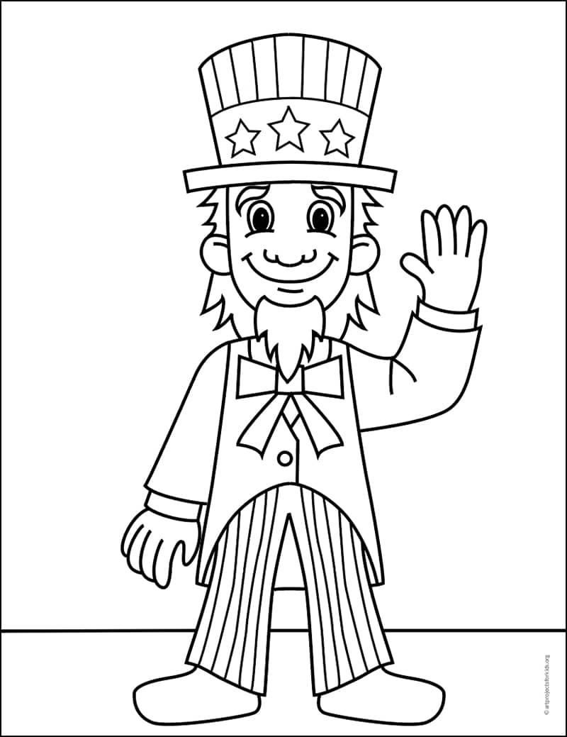 Easy How to Draw Uncle Sam Tutorial and Uncle Sam Coloring Page · Art