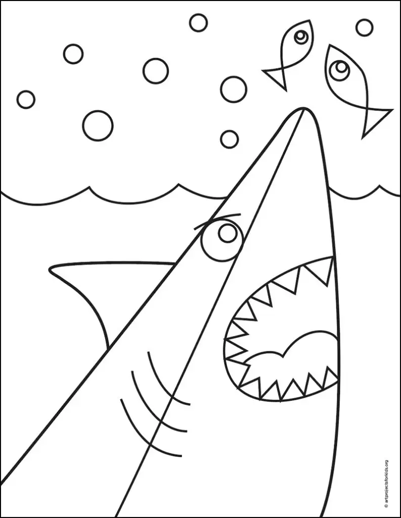 Cartoon Shark Coloring page, available as a free download.