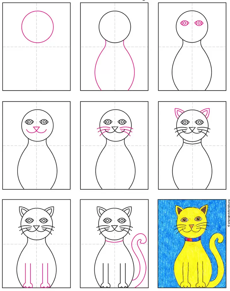 Простое видео-учебник «Как нарисовать кошку» и раскраска «Кошка»