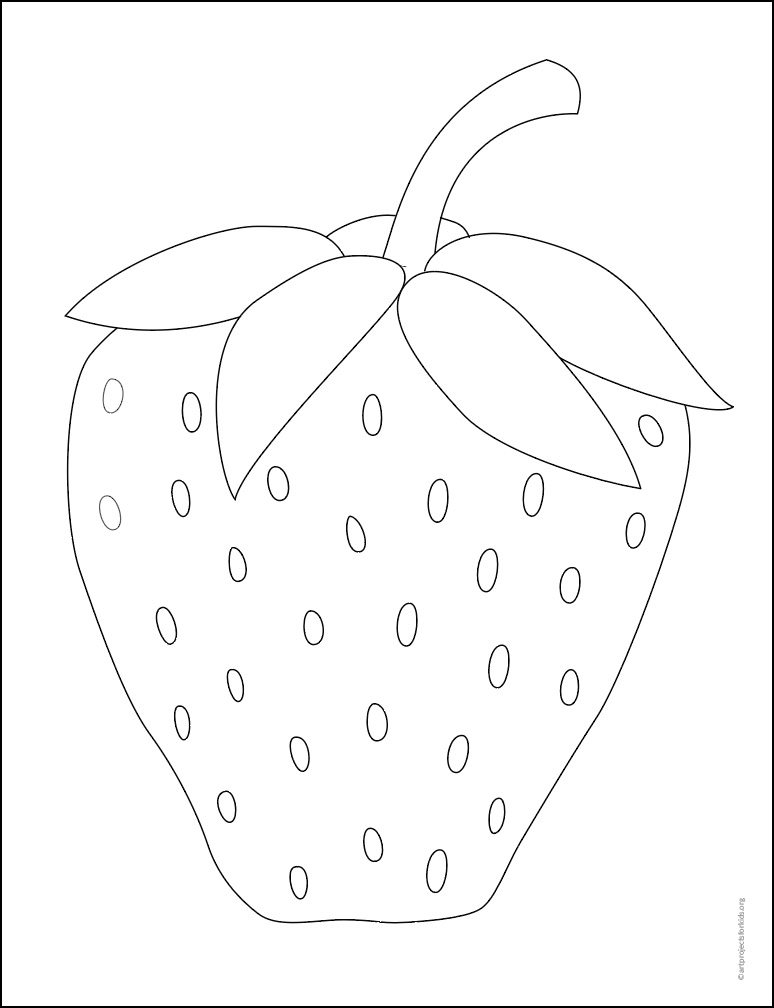 Easy How to Draw a Strawberry Tutorial and Strawberry Coloring Page