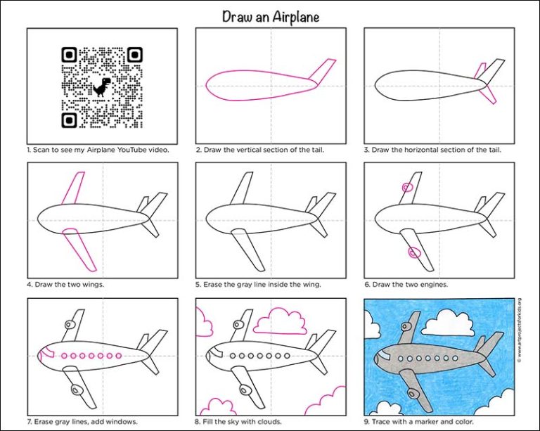 Easy How to Draw an Airplane Tutorial Video and Airplane Coloring Page