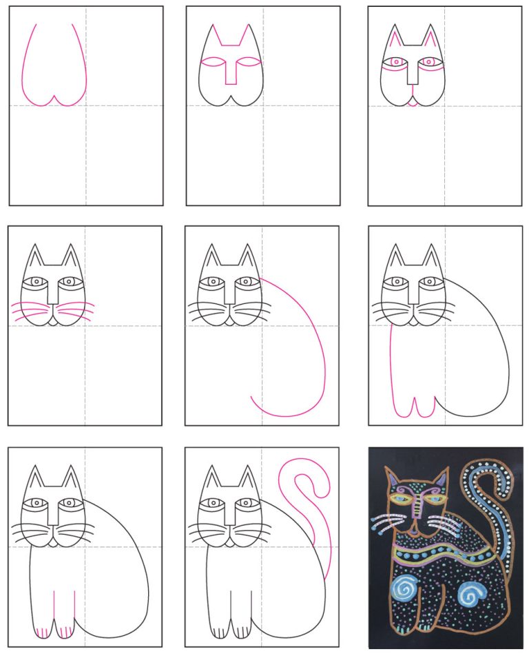 How to Draw a Laurel Burch Cat Tutorial Video & Coloring Page