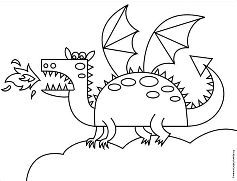 Easy How to Draw a Dragon Tutorial and Dragon Coloring Page
