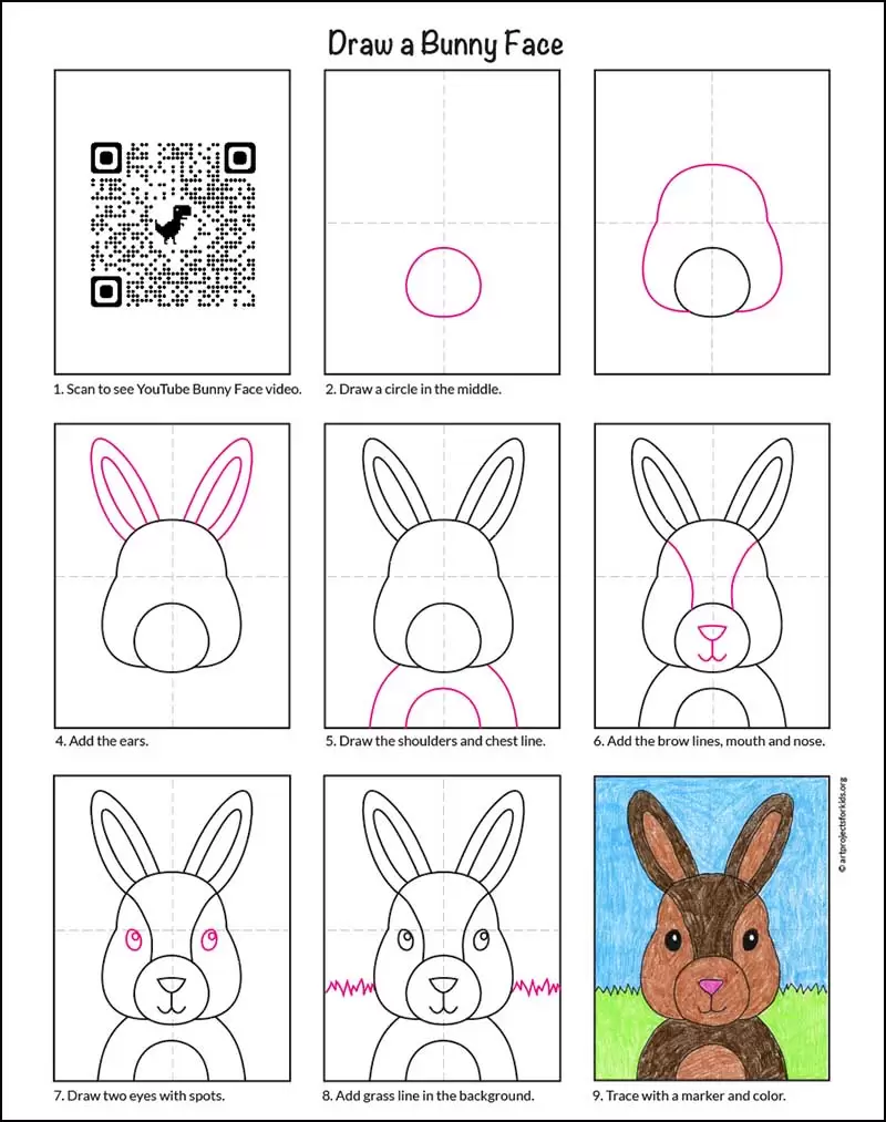 Пошаговое руководство о том, как легко нарисовать мордочку кролика, которое также доступно для бесплатной загрузки.